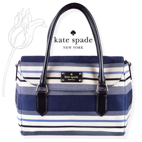 kate spade Handbags - kate spade Blue & White Canvas Stripe Large Flap Crossbody